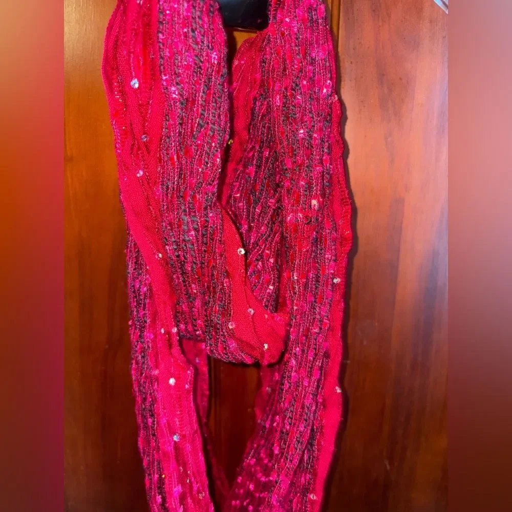 Elegant Red Sequin Scarf #1269